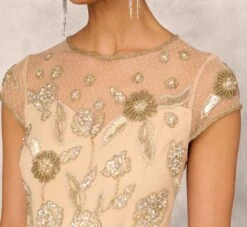 Floral Hand-Beaded Point D Sprit Mesh Illusion Gown In Light Gold -Allure Attire MD1E207924 AA267 Regular Lifestyle