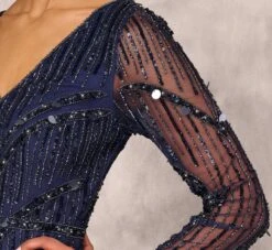 Hand Beaded Illusion Long Mermaid Gown In Navy -Allure Attire MD1E207928 AA412 Regular Lifestyle