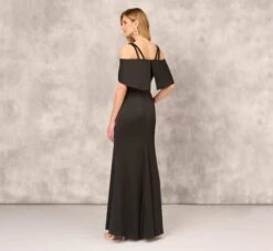 Satin Crepe Column Gown With Beaded Double Strap Details In Black -Allure Attire MD1E208155 AA002 Regular Back