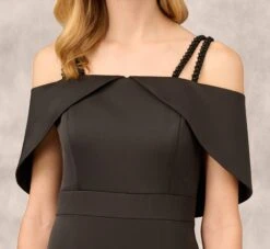 Satin Crepe Column Gown With Beaded Double Strap Details In Black -Allure Attire MD1E208155 AA002 Regular Detail