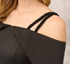 Satin Crepe Column Gown With Beaded Double Strap Details In Black -Allure Attire MD1E208155 AA002 Regular Lifestyle