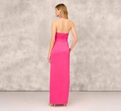 Satin Halter Gown With Rosette Accent In Hot Pink -Allure Attire MD1E208156 AA672 Regular Back