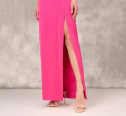 Satin Halter Gown With Rosette Accent In Hot Pink -Allure Attire MD1E208156 AA672 Regular Lifestyle