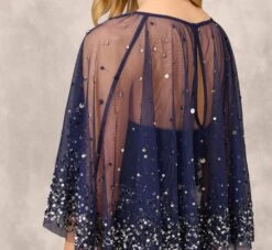 Beaded Strapless Gown With Sheer Removable Cape In Navy -Allure Attire MD1E208169 AA412 Regular Lifestyle