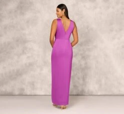 Sleeveless Satin Crepe Column Gown With Bow Waist In Wild Orchid -Allure Attire MD1E208622 AD510 Regular Back