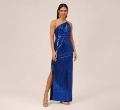 Asymmetrical Sequin Dress With Cutout Detail In Cobalt