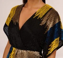 Beaded Faux Wrap Dress With Dolman Sleeves In Black Multi -Allure Attire MN1E206112 AA960 Regular Detail