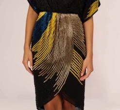 Beaded Faux Wrap Dress With Dolman Sleeves In Black Multi -Allure Attire MN1E206112 AA960 Regular Lifestyle