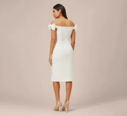 Off-The-Shoulder Crepe Cocktail Sheath Dress With Bows In Ivory -Allure Attire MN1E206372 AC194 Regular Back