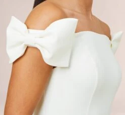 Off-The-Shoulder Crepe Cocktail Sheath Dress With Bows In Ivory -Allure Attire MN1E206372 AC194 Regular Side
