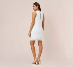 Sequined Trapeze Halter Dress With Feather Trim In Ivory -Allure Attire MN1E206390 AC194 Regular Back