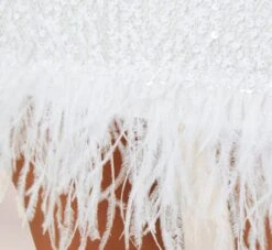 Sequined Trapeze Halter Dress With Feather Trim In Ivory -Allure Attire MN1E206390 AC194 Regular Detaill