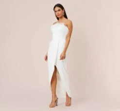 Strapless Gown With Draped Skirt In Ivory