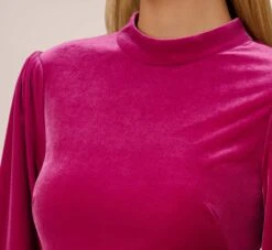 Velvet Short Sheath Cocktail Dress With Mutton Sleeves In Hot Pink 11 Velvet Short Sheath Cocktail Dress With Mutton Sleeves In Hot Pink -Allure Attire MN1E206786 AA672 Regular Detail