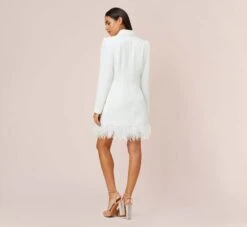 Charmeuse Tuxedo Short Sheath Cocktail Dress With Feather Trim In Ivory 9 Charmeuse Tuxedo Short Sheath Cocktail Dress With Feather Trim In Ivory -Allure Attire MN1E206883 AC194 Regular Back