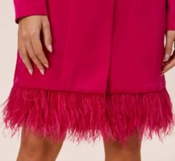 Charmeuse Tuxedo Short Sheath Cocktail Dress With Feather Trim In Bright Rose -Allure Attire MN1E206883 AN670 Regular Alternate
