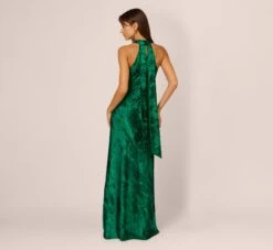Metallic Chiffon Halter Gown In Green -Allure Attire MN1E206963 AA310 Regular Back