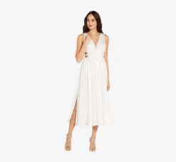 Chiffon Midi-Length A-Line Cocktail Dress With Cutouts In Ivory