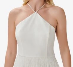 Fringe-Trim Short Sheath Cocktail Halter Dress In Ivory -Allure Attire MN1E207151 AC194 Regular Detail