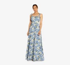 Floral-Printed Crepe Maxi Dress In Blue Multi -Allure Attire MN1E207247 AA461 Regular Side
