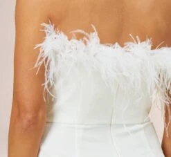 Feather-Trim Crepe Strapless Jumpsuit In Ivory -Allure Attire MN1E207287 AC194 Regular Alternate