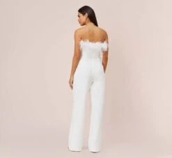 Feather-Trim Crepe Strapless Jumpsuit In Ivory -Allure Attire MN1E207287 AC194 Regular Back