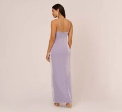 Lurex Knit Column Gown With Gathered Details In Lilac -Allure Attire MN1E207305 AA532 Regular Back