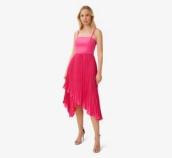 Asymmetrical Pleated Midi-Length Dress In Watermelon Bliss -Allure Attire MN1E207308 AH660 Regular Alternate