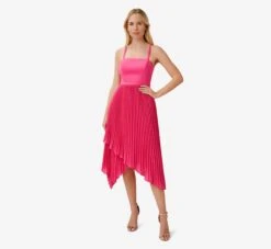 Asymmetrical Pleated Midi-Length Dress In Watermelon Bliss -Allure Attire MN1E207308 AH660 Regular Side
