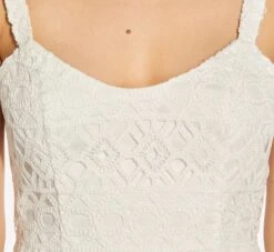 Crochet-Embroidered Midi-Length Sheath Cocktail Dress In Ivory -Allure Attire MN1E207314 AC194 Regular Detail