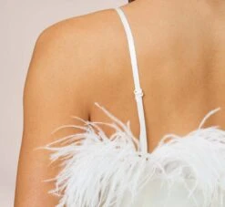 Feather Trimmed Crepe Short Sheath Cocktail Dress In Ivory -Allure Attire MN1E207440 AC194 Regular Alternate