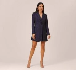 Jacquard A-Line Short Cocktail Tuxedo Dress In Magenta Multi