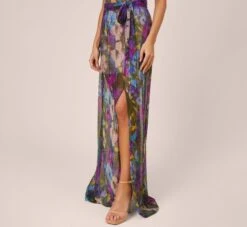 Floral-Print Metallic Crinkled Mesh Long Halter Tiered Dress In Magenta -Allure Attire MN1E207665 AA670 Regular Alternate