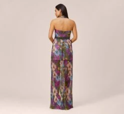 Floral-Print Metallic Crinkled Mesh Long Halter Tiered Dress In Magenta -Allure Attire MN1E207665 AA670 Regular Back