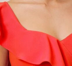 Stretch Crepe Strapless Midi-Length Sheath Cocktail Dress With Ruffle In Flame Red -Allure Attire MN1E207799 AJ621 Regular Side