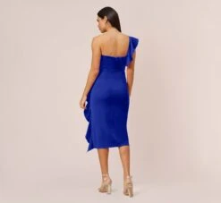 Stretch Crepe Strapless Midi-Length Sheath Cocktail Dress With Ruffle In Royal Sapphire -Allure Attire MN1E207799 AN401 Regular Back
