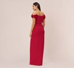 Stretch Crepe Off-The-Shoulder Long Column Gown With Bows In Matador Red -Allure Attire MN1E207804 AF601 Regular Back