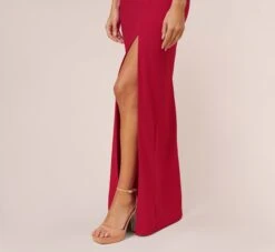 Stretch Crepe Off-The-Shoulder Long Column Gown With Bows In Matador Red -Allure Attire MN1E207804 AF601 Regular Lifestyle