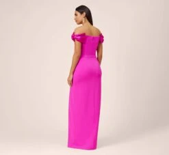 Stretch Crepe Off-The-Shoulder Long Column Gown With Bows In Pink Flame -Allure Attire MN1E207804 AR670 Regular Back