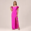Stretch Crepe Off-The-Shoulder Long Column Gown With Bows In Pink Flame