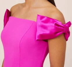 Stretch Crepe Off-The-Shoulder Long Column Gown With Bows In Pink Flame -Allure Attire MN1E207804 AR670 Regular Side