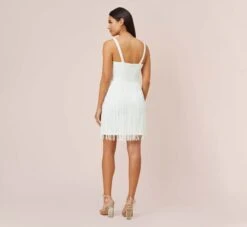 Stretch Crepe Fringe-Trim Short Sheath Cocktail Dress In Ivory -Allure Attire MN1E207813 AA194 Regular Back