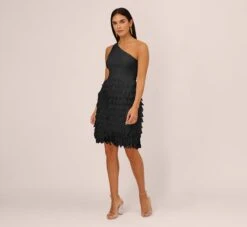 One Shoulder Cocktail Dress With Feather Chiffon Skirt In Black -Allure Attire MN1E208133 AA002 Regular Front