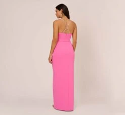 Cowl Neck Column Gown With Draped Details In Pink Parfait -Allure Attire MN1E208136 AF661 Regular Back