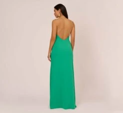 Cowl Neck Crepe Column Gown With Pearl Straps In Summer Green -Allure Attire MN1E208137 AI314 Regular Back