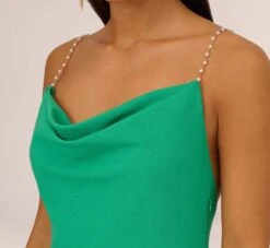 Cowl Neck Crepe Column Gown With Pearl Straps In Summer Green -Allure Attire MN1E208137 AI314 Regular Detail