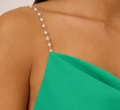 Cowl Neck Crepe Column Gown With Pearl Straps In Summer Green -Allure Attire MN1E208137 AI314 Regular Lifestyle