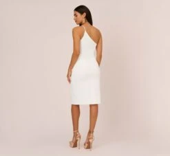 One Shoulder Crepe Dress With Cutout Neckline In Ivory -Allure Attire MN1E208139 AA194 Regular Back