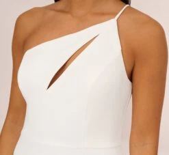One Shoulder Crepe Dress With Cutout Neckline In Ivory -Allure Attire MN1E208139 AA194 Regular Detail