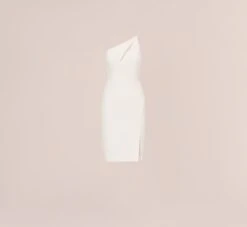 One Shoulder Crepe Dress With Cutout Neckline In Ivory -Allure Attire MN1E208139 AA194 Regular Flat